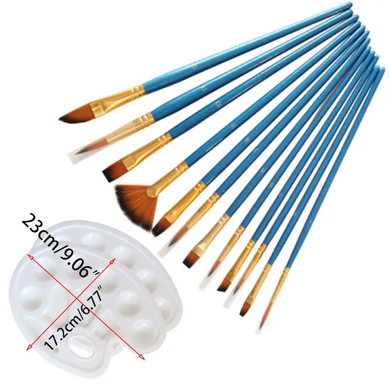 

14pcs/set Artist Paint Brush Nylon Hair Watercolor Acrylic Oil Painting Supplies with Mixing Palette