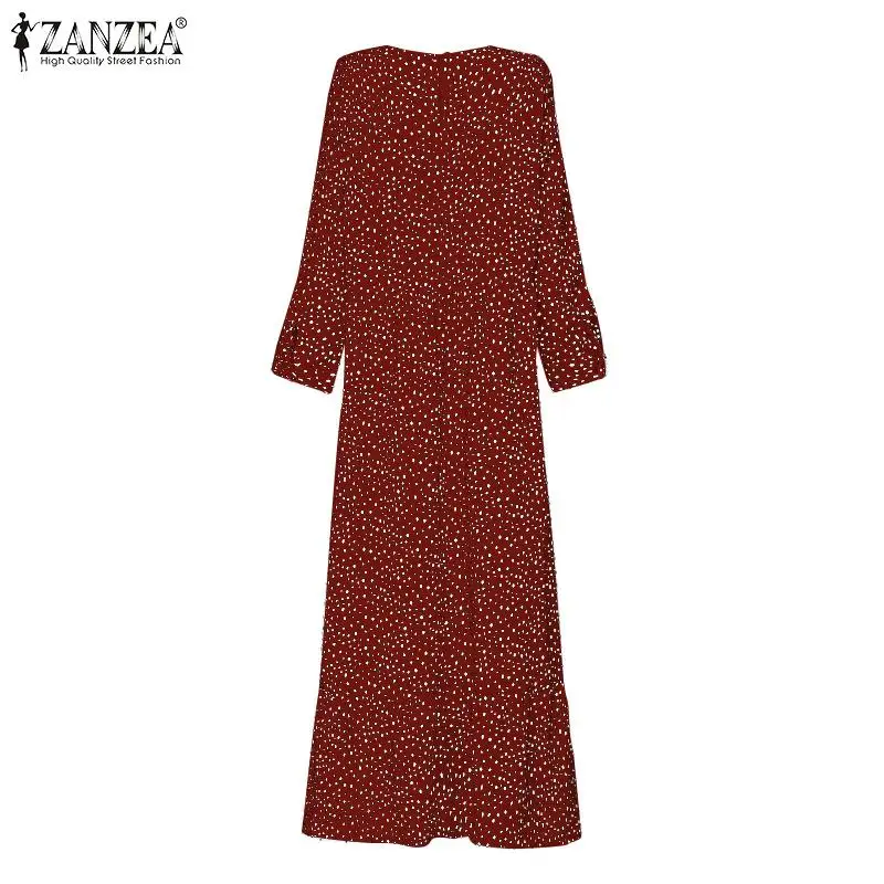 ZANZEA богемное платье, женское платье в горошек, с принтом, Vestidos, для девушек, для праздника, вечеринки, вечернее, длинное, макси платье, повседневное Свободное платье, Femme