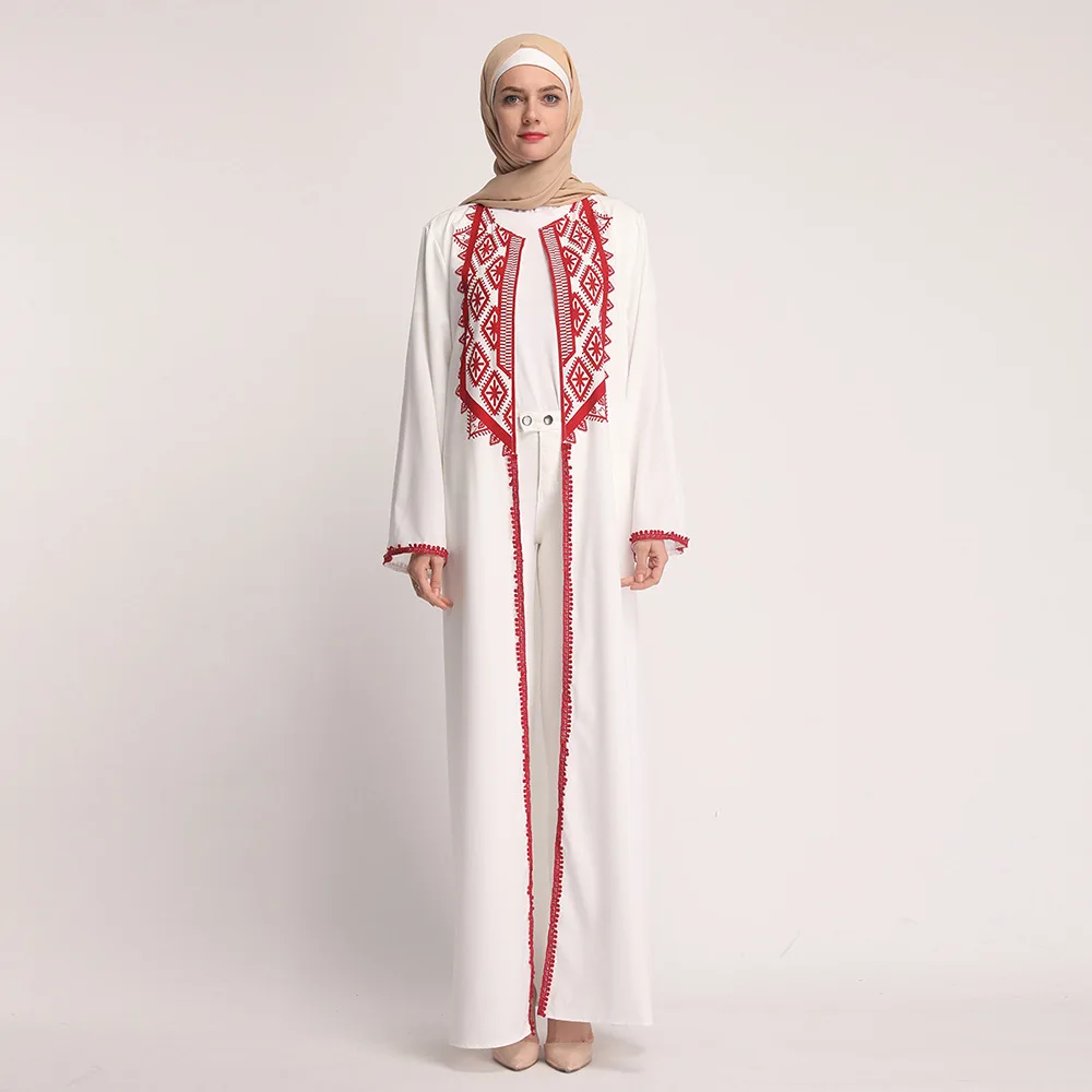 

Мусульманское модное женское красное и белое кружевное длинное абайя кимоно Средний Восток Дубай арабское исламское платье халат 2021 кафта...