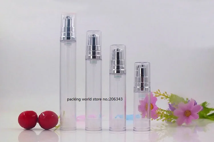 

15ML clear plastic airless bottle with gold/silver collar clear lid for lotion/emulsion/serum/eye essence cosmetic packing