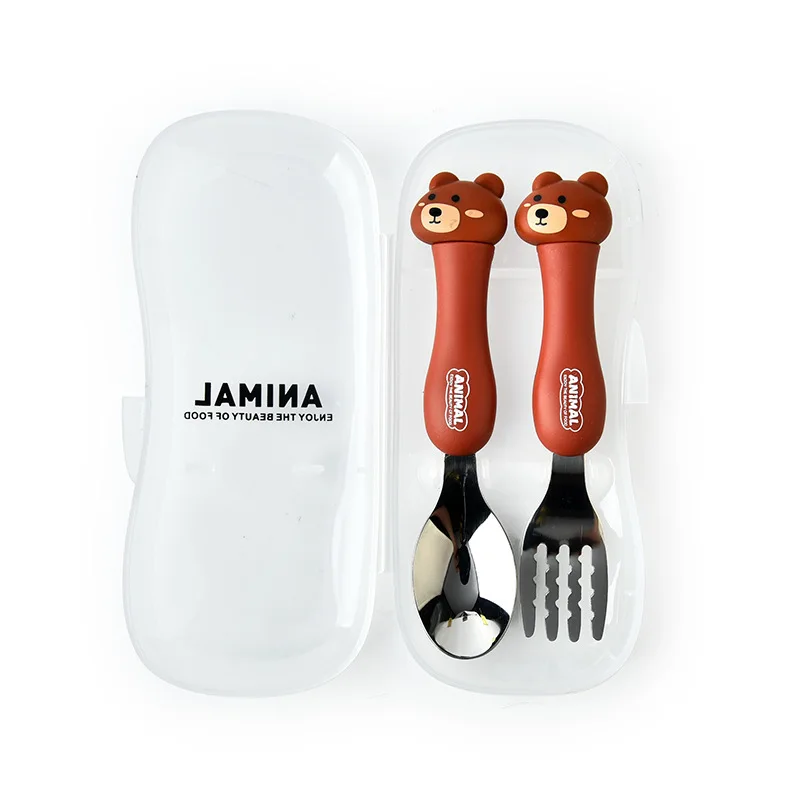 

Baby Feeding Material Cartoon Cutlery Suit Stainless Steel Tableware Animal Fork Spoon Set Utensils Baby Eating Gadgets