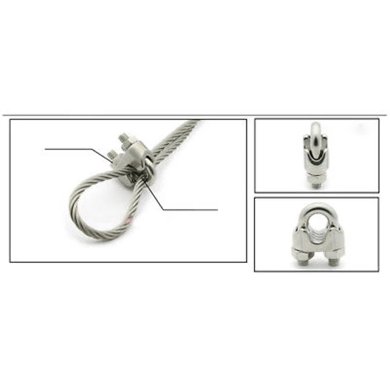 

50pcs/lot 2mm 4mm 6mm 8mm Stainless Steel Wire Rope Bulldog Grips Clamps Cable Cord U Bolts Buckle Outdoor Camping Hiking Tools