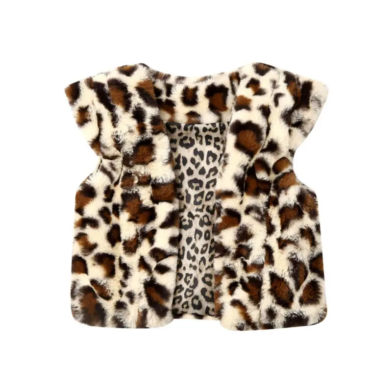 Cute Toddler Kids Baby Girl Warm Fuzzy Leopard Vest Fashion Sleeveless Coat Jacket Fur Waistcoat | Детская одежда и обувь