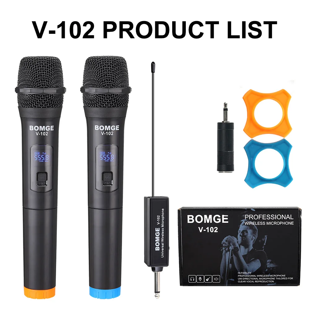 

V-102 2pcs Wireless Microphone Handheld Mic Megaphone Recording Microphone Treble Bass Channel Handheld Home KTV Mic Player