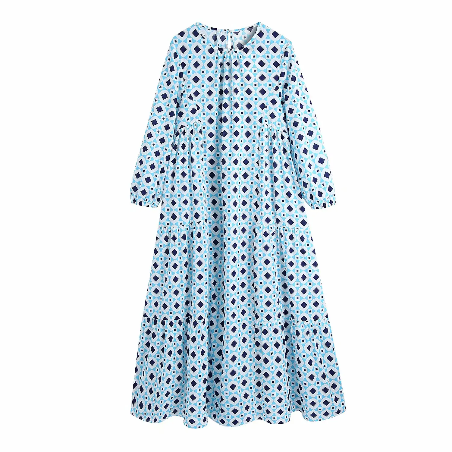 

2021 Summer New Women's Loose and Thin Round Neck Printing Long Dress Chic Female Dress