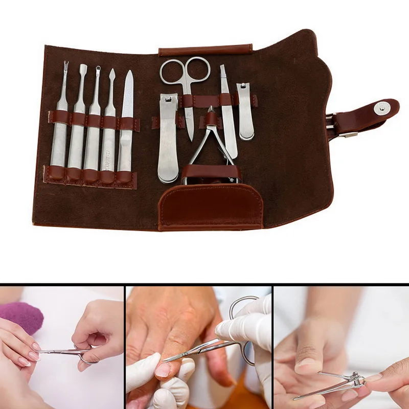 

10PCS Brown Nail Clippers Set with Travel Storage Case Trimmer Manicure Pedicure Grooming Tool Kit Professional Carbon Steel