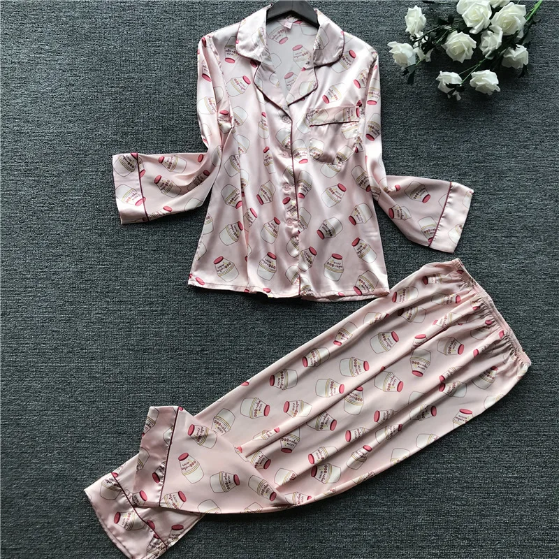 

Пикантная Пижама, женский домашний костюм, шелковая пижама, Женский весенне-осенний комплект из двух предметов, пижама с длинным рукавом и т...