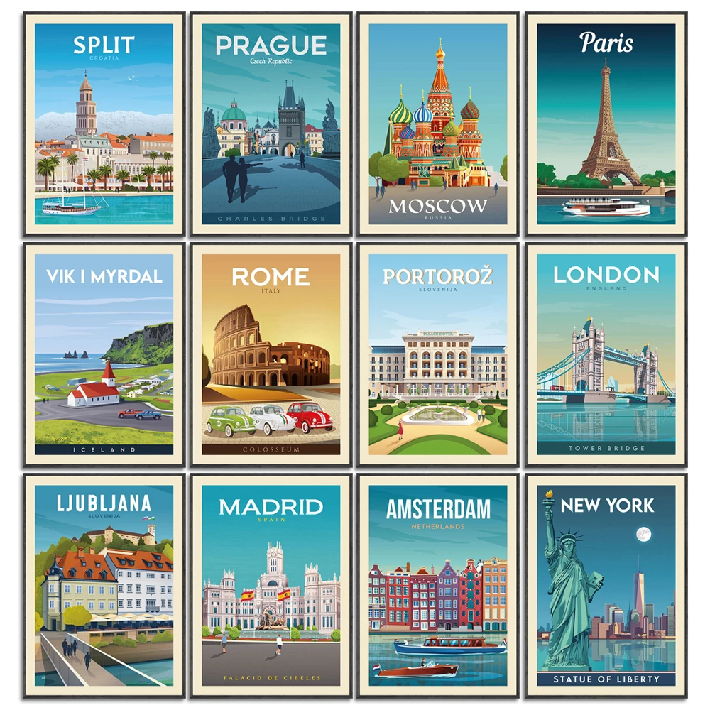 

Amsterdam Beautiful City Wall Poster New York Split Paris London Scenic Painting Wall Pictures For Living Room Home Decoration