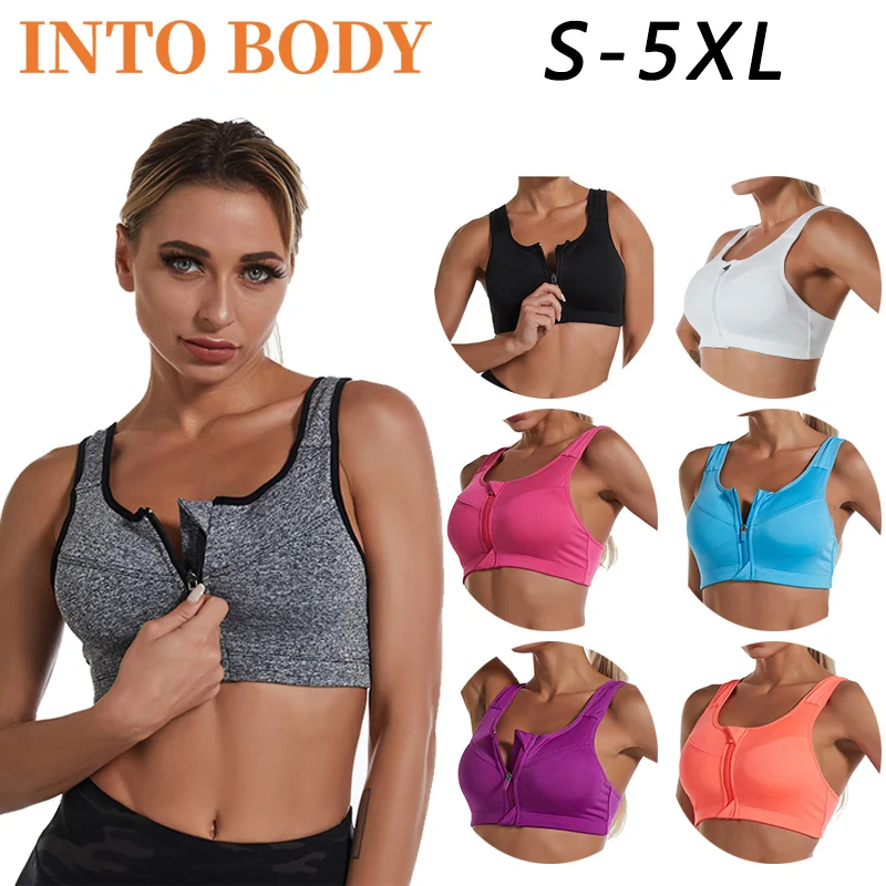 

Of Women's Sexy Rimless Sports Bra Gather Comfortable Running Yoga Vest Fitness Front Zipper Shockproof Underwear Plus Size