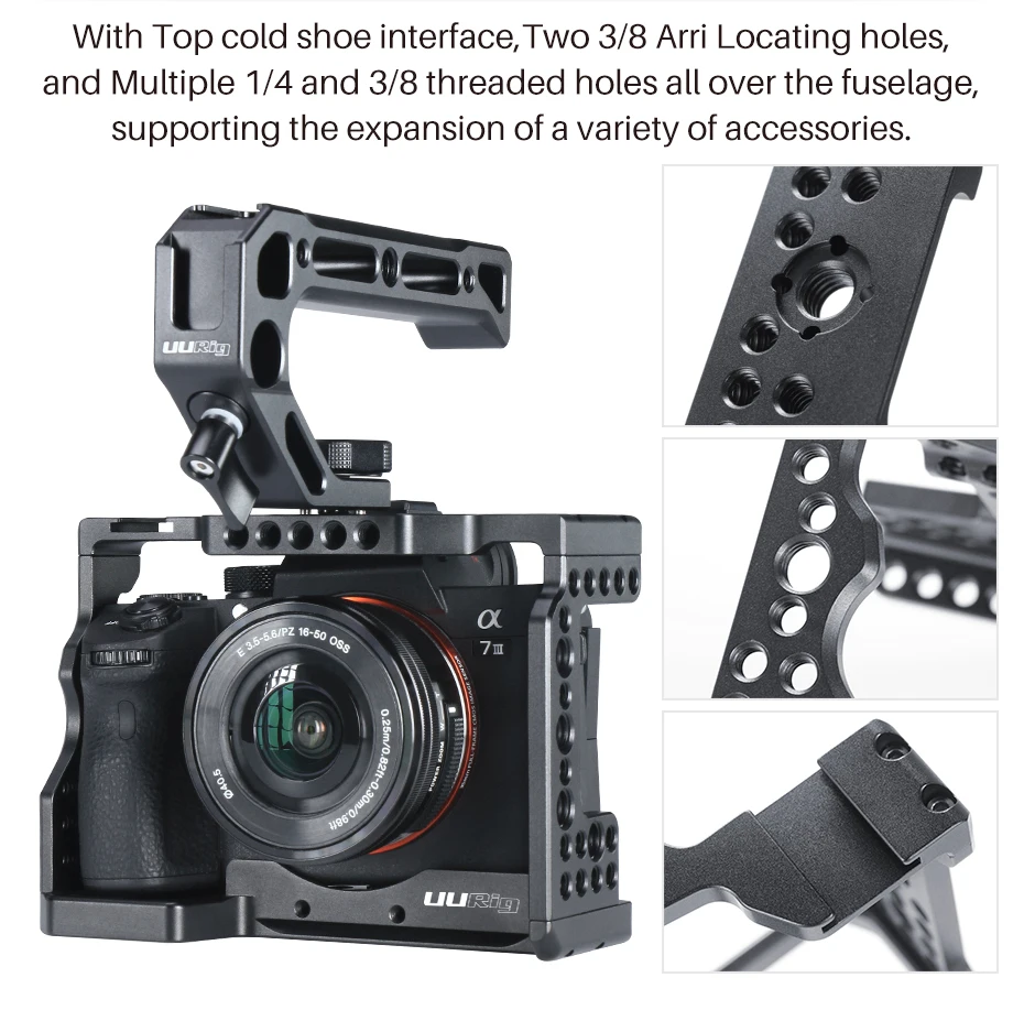 UURig C-A73 клетка для камеры для sony A7III Стандартный Arca-style быстросъемная пластина с верхней ручкой для sony a7iii A7R3 A7M3