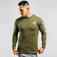 2021 green casual long sleeves t shirt men gym fitness cotton t shirt male workout print o neck tees tops fashion brand apparel