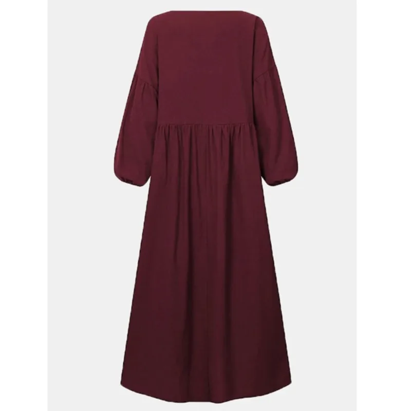 Однотонный женский сарафан винтажное платье-макси с длинным рукавом-фонариком