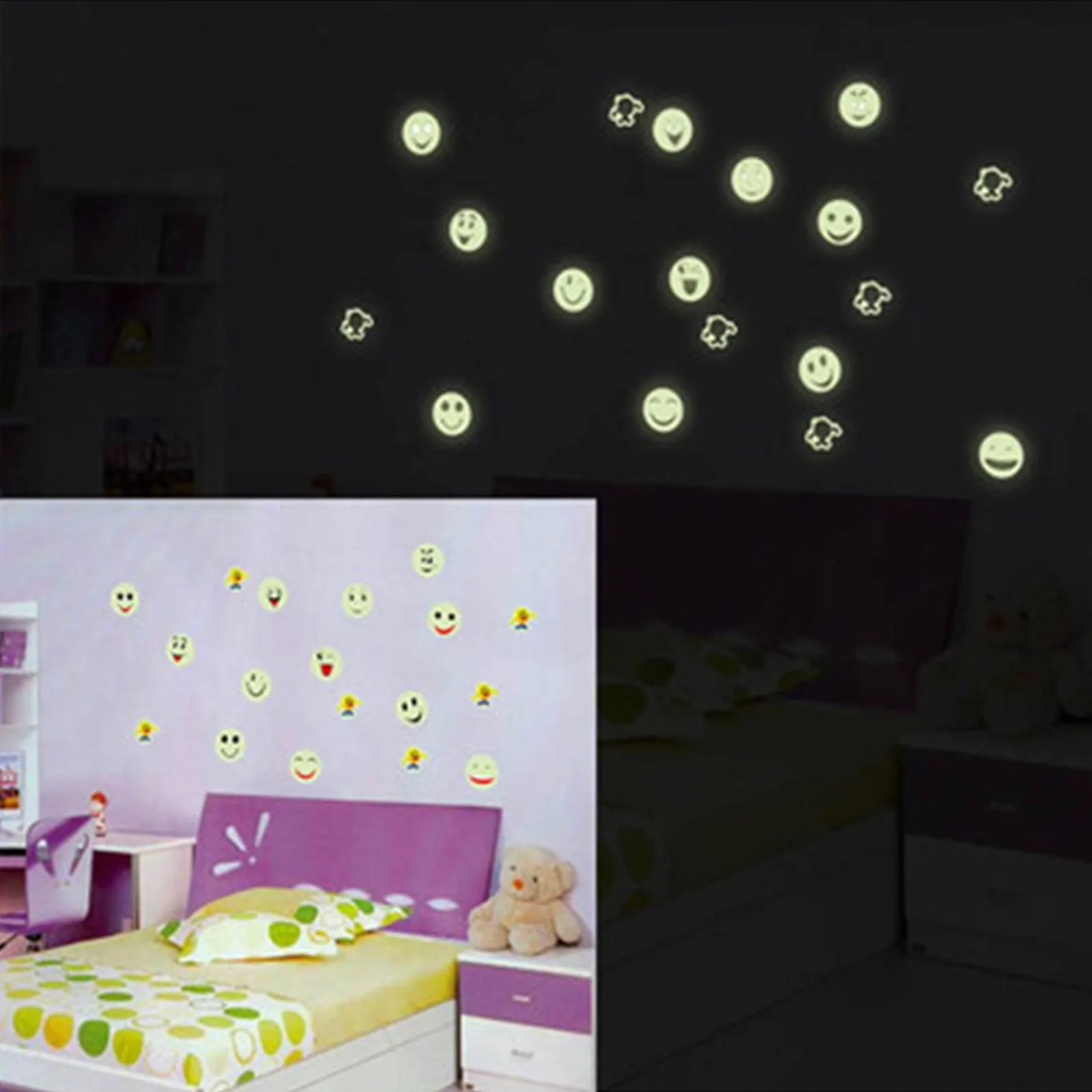 

1 Set Kids Baby Room Bedroom Fluorescent Glow In The Dark Stars Moon Glow Wall Stickers Stars Luminous Glow Sticker Home Decor