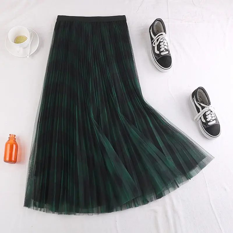 REALEFT весна лето 2020 новые винтажные клетчатые сетчатые тюлевые длинные