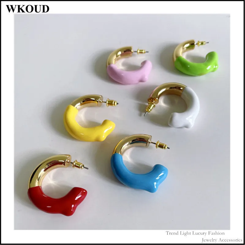 

2021 Trendy Irregular Colorful Enamel Glaze C-shaped Women's Hoop Earrings Summer Candy Color Cute Sweet Multi-color Optional