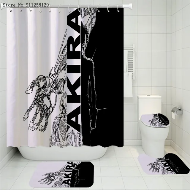4 Pieces Japan Anime Cartoon Shower Curtains Sets AKIRA Carpet Pedestal Rug Lid Toilet Cover Bath Mat Home Bathroom Set Decor