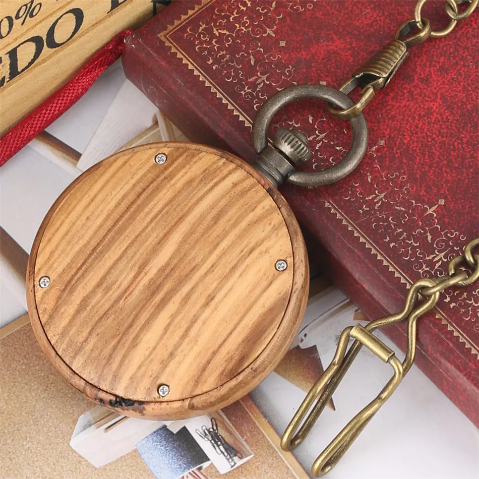 

Annual Ring Pattern Dial Natural Wooden Pendant Watch Quartz Movement Open Face Bronze Pocket Chain Antique Stylish Pocket Clock