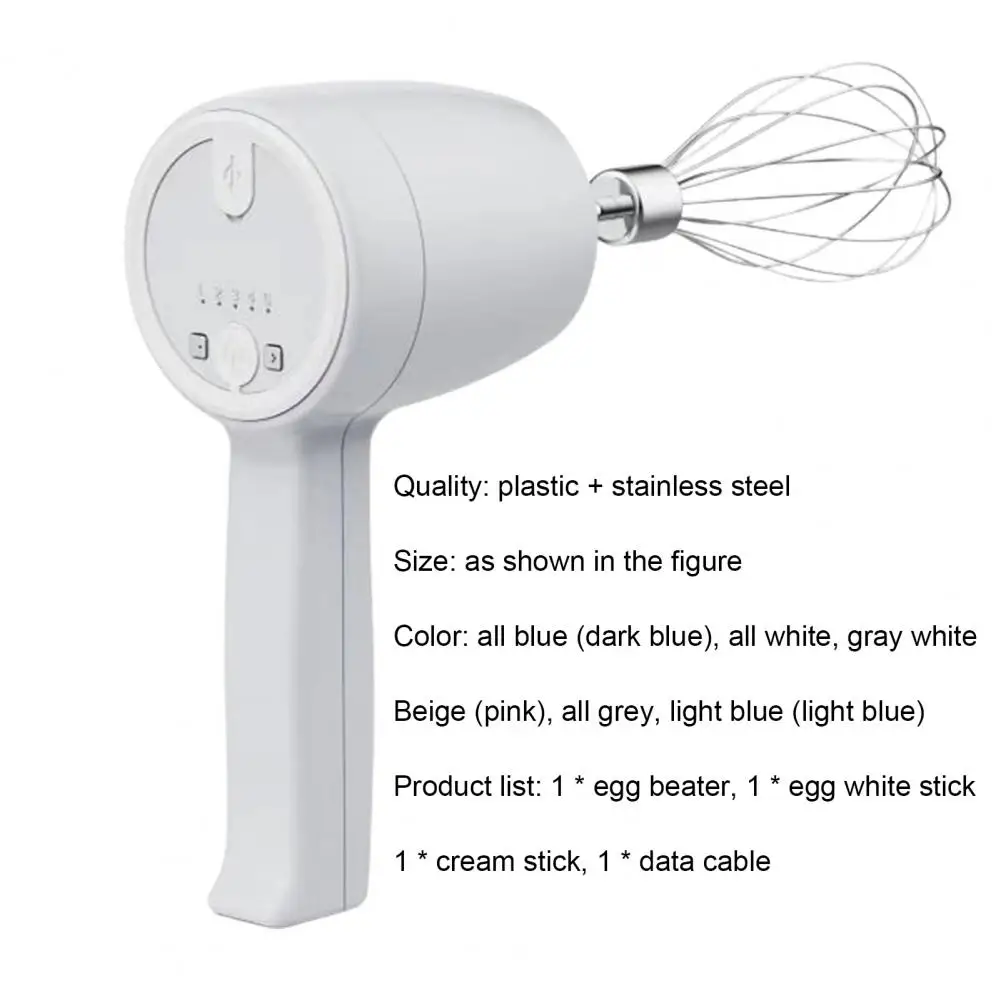 

1 Set Egg Beater Five Speed Adjustments Wireless Electric Plastic Stainless Steel Lightweight Durable Handheld Cream Stirrer