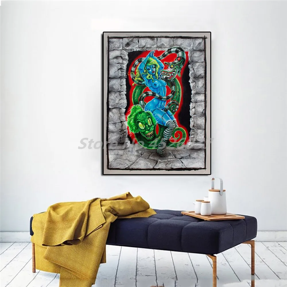 Винтажный плакат с изображением обнаженной женщины и змеи абстрактное искусство