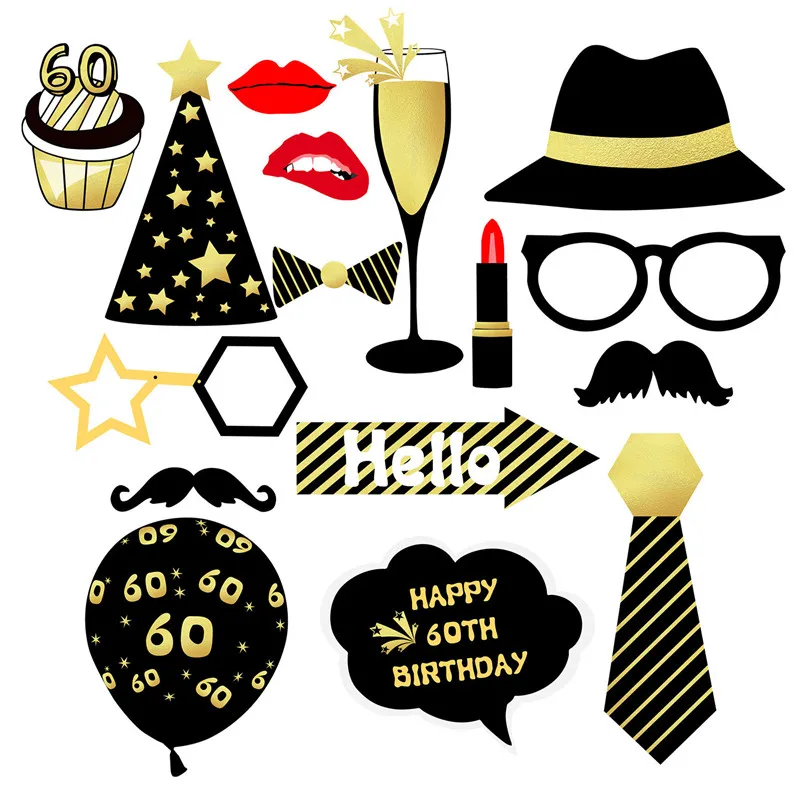16 Pcs 18 30 40 50 60 Years Old Happy Birthday Party Decoration Photo Props Adult Bachelor Party Handheld Photo Props Supplies images - 6