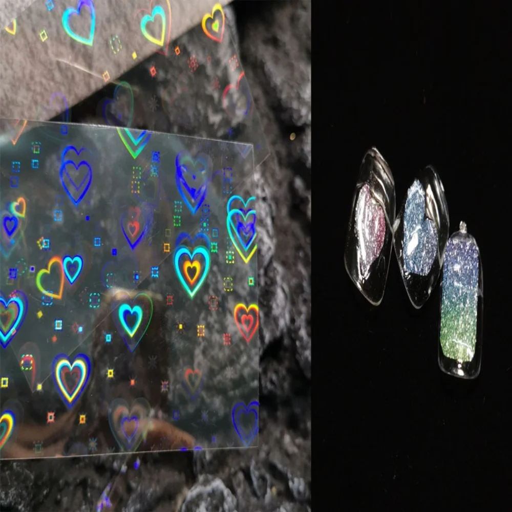 

1Pc 9.5x6.5cm Sparkle Holographic 3D Nail Sticker Laser Heart Star Shaped Designer Sticker For Nail Art Slider Foil Decals
