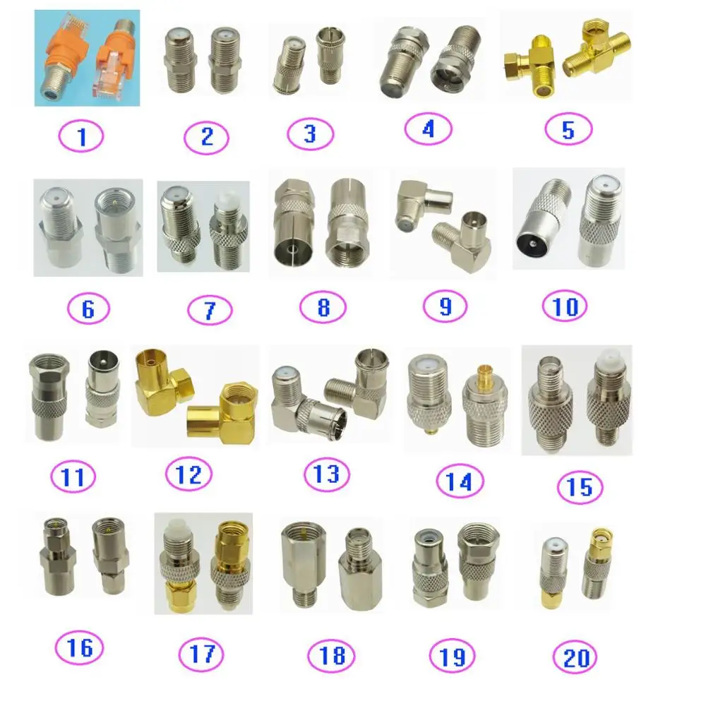 Adapter Connector FME F TV to RJ45 / F TV / FME / IEC / MCX / SMA / RCA TV / RP-SMA RPSMA Male Plug & Female Jack RF Coaxial