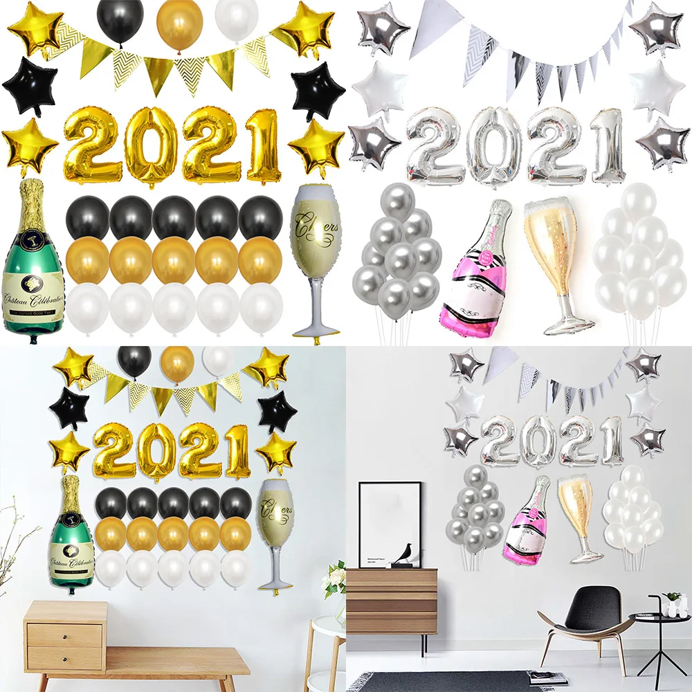 

Happy New Year 2021 Decorations Wine Bottle Foil Balloons for Christmas Home Decor Air Globos New Year Eve Party Noel Navidad