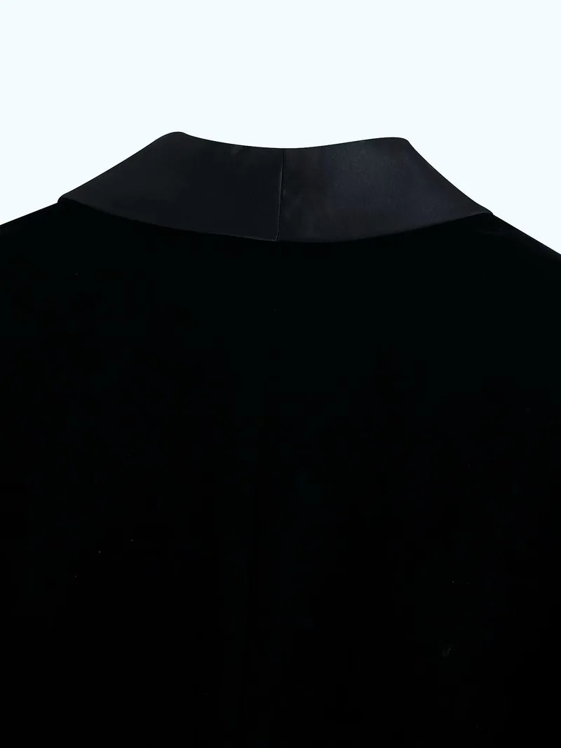 High-end Custom Velvet Black Satin Star Suit Autumn New Black Women Jackets Coat Notched Fashion Clothing Solid Button Full