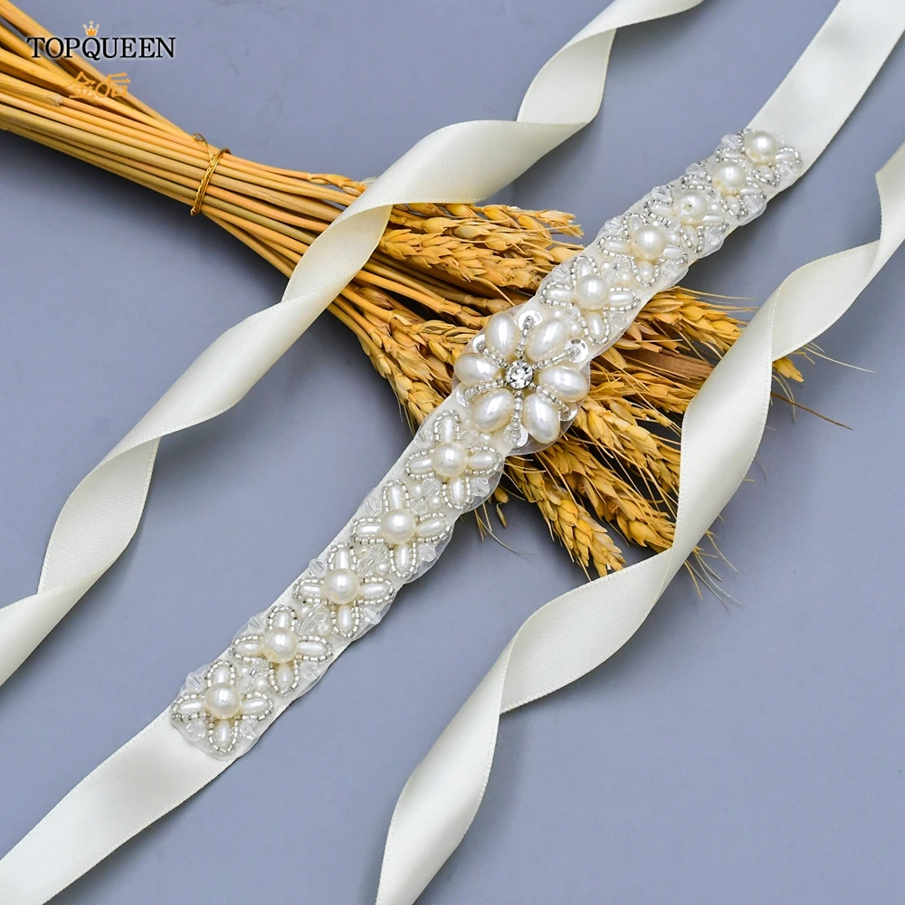 

Пояс для свадебного платья TOPQUEEN S155, с жемчужинами и декоративной пряжкой