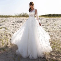 latest charming a line lace bridal wedding dresses long sleeve illusion boat neckline wedding gowns for bride keyhole back