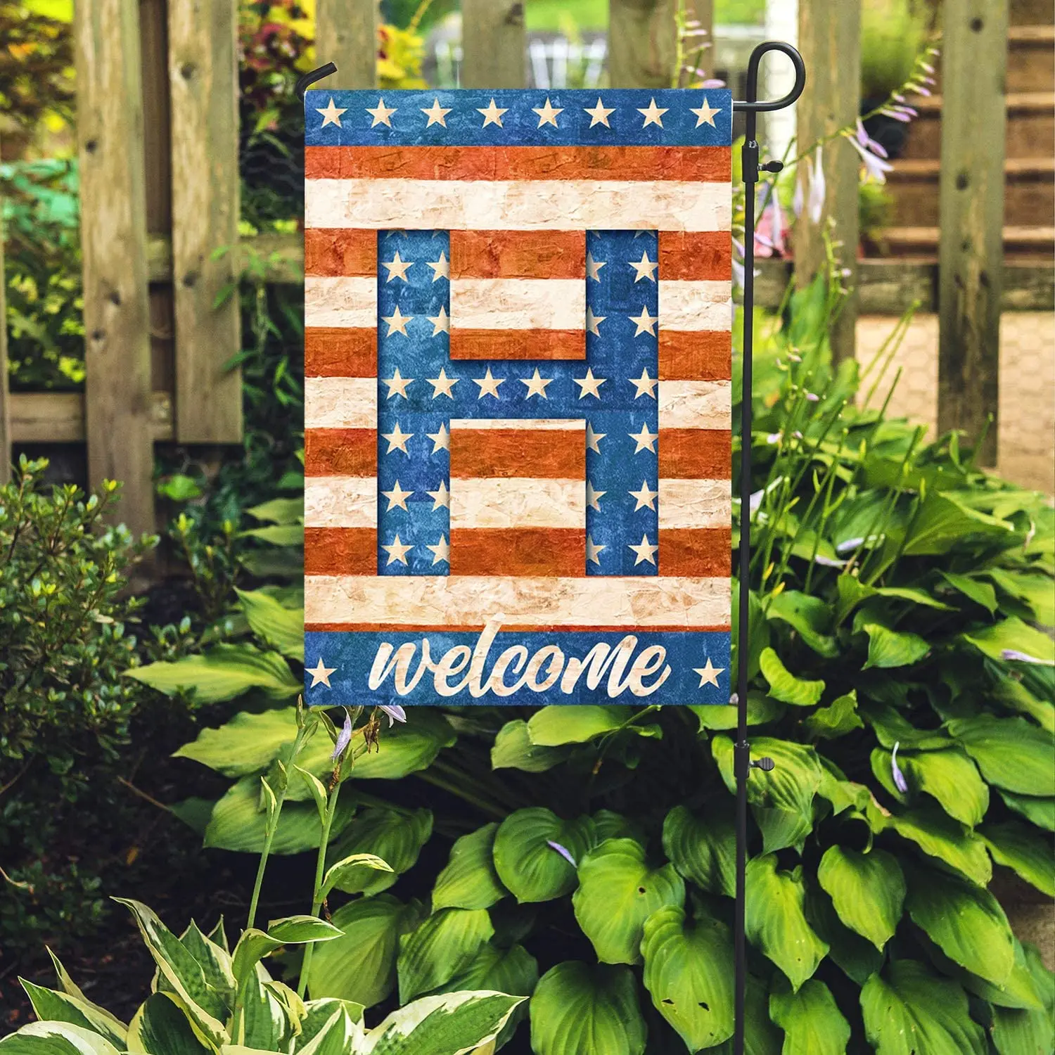 

American Patriotic H Monogram Small Garden Flag Waterproof Double-sided Courtyard Outdoor Decoration 12 x 18 Inches