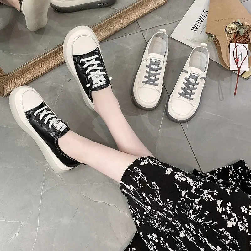 

2021 Fashion Women's Flat Shoes Spring Oxfords Casual Classic Solid Color PU Leather Shoes Women White Shoes Lacing Sneakers