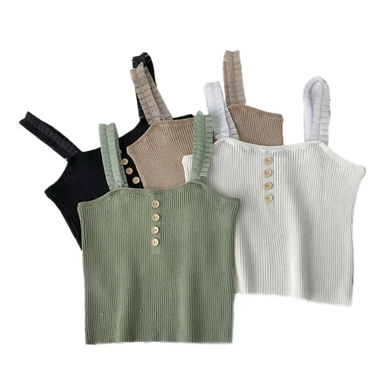 Женская летняя майка без рукавов с оборками и широкими бретельками трикотажная