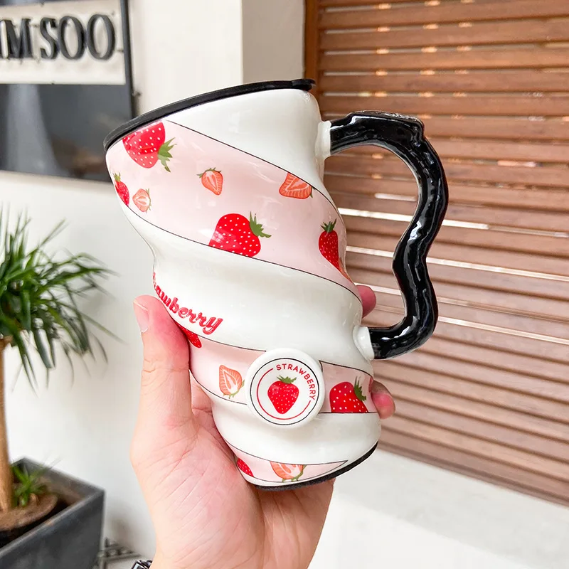 

Creative Ceramic Coffee Cup Mug Heat Insulation with Cover Fruit Thread Modeling Cute Coffee Mugs and Cups