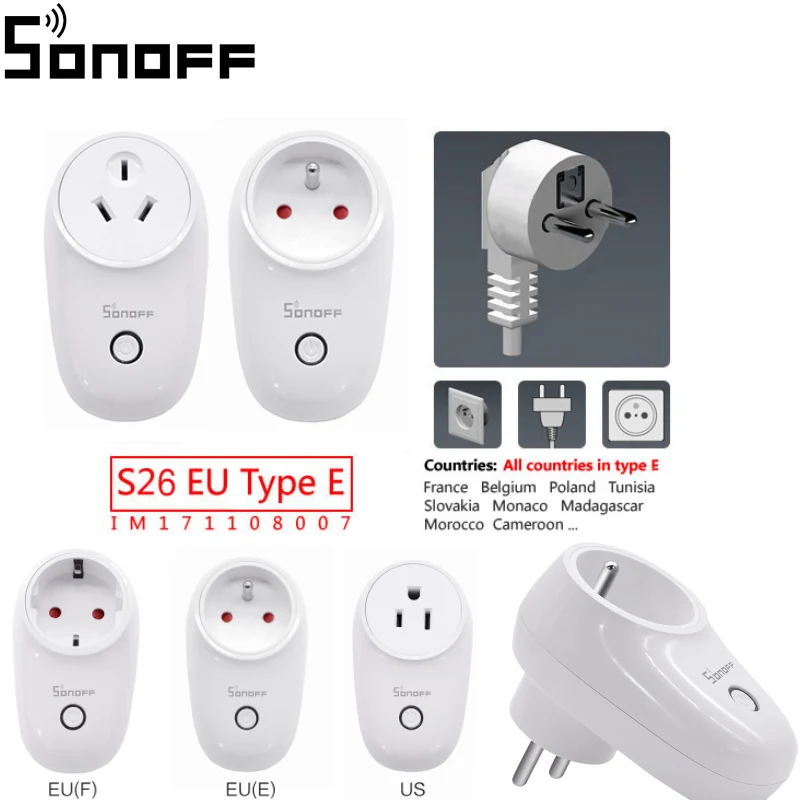 Sonoff S26 WiFi умная вилка EU US UK AU CN Автоматизация умный дом пульт дистанционного
