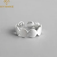 xiyanike silver color handmade opening ring trendy simple brushed geometric circle jewelry for women size 15mm adjustable