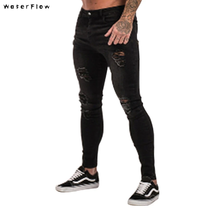 Модные мужские повседневные узкие брюки джинсы с вышивкой прямые эластичные