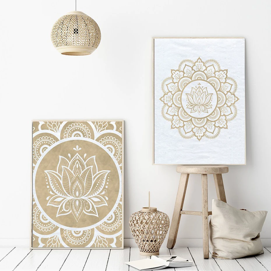 

Nordic Fresh Mandala Canvas Painting Boho Flower Pattern Zen Print Poster Wall Art Picture Neutral Muted Yoga Bedroom Home Decor