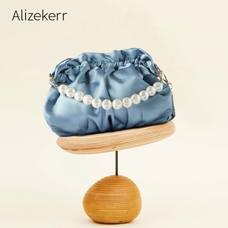 Жемчуг ручка сатиновая сумка Для женщин 2020 в Корейском стиле Сезон лето шикарный