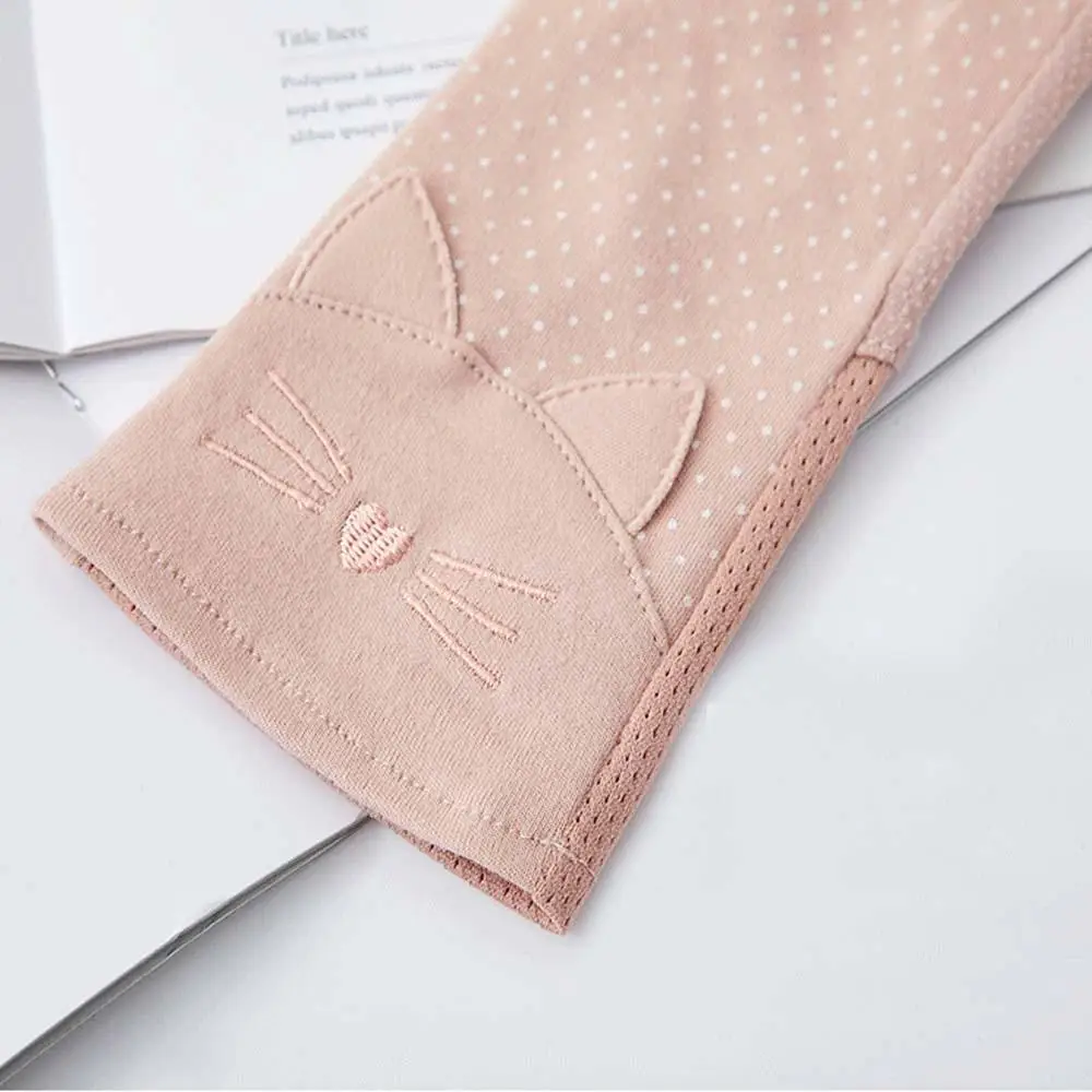 

Fashion Women Cute Cat Dot Mitten Sun Protection Gloves Thin Summer Riding Elastic Cotton Breathable Driving Gloves