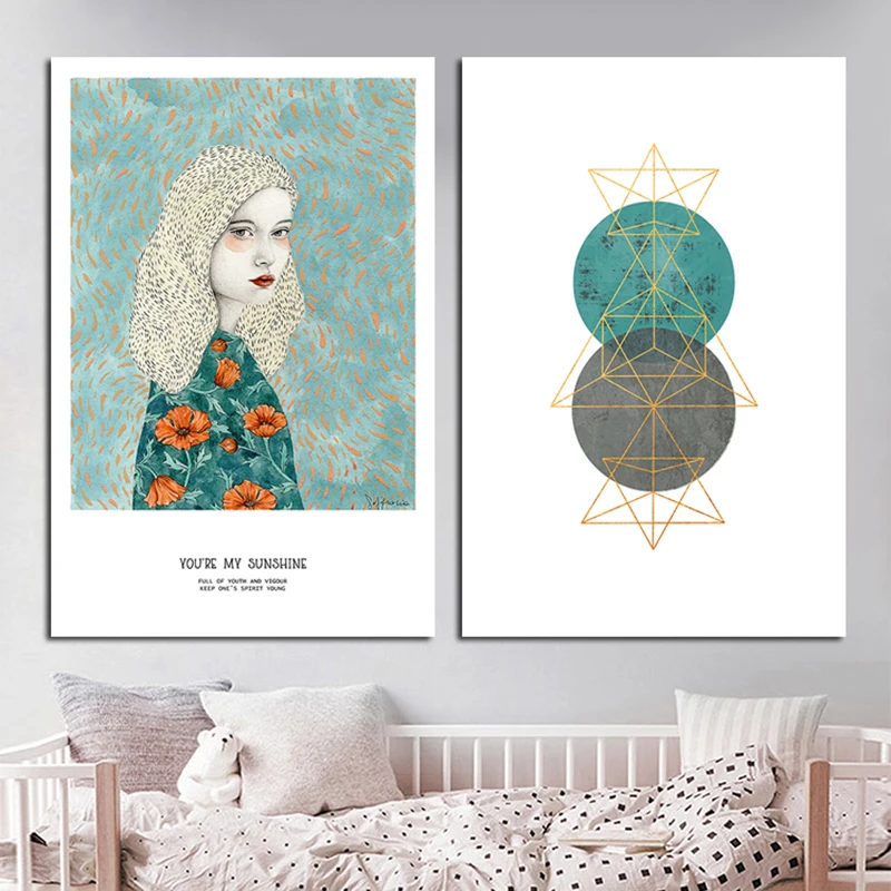 Nordic девушка плакаты портреты и принты Современный без рамы холст картины