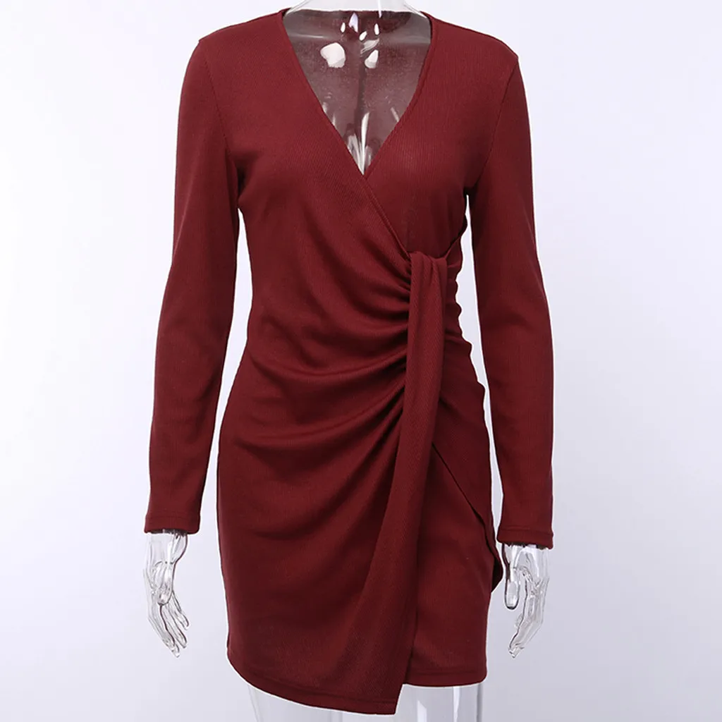 Сексуальное красное платье с v образным вырезом мини повязка vestidos de verano женское