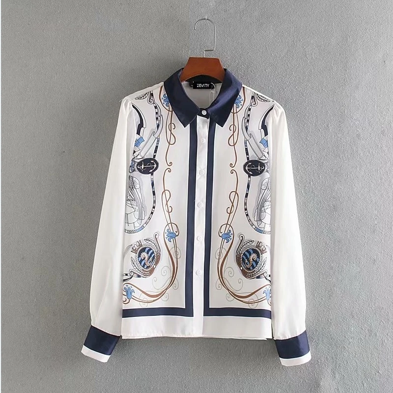 Женская винтажная блузка с лоскутным принтом Повседневная рубашка в стиле ретро