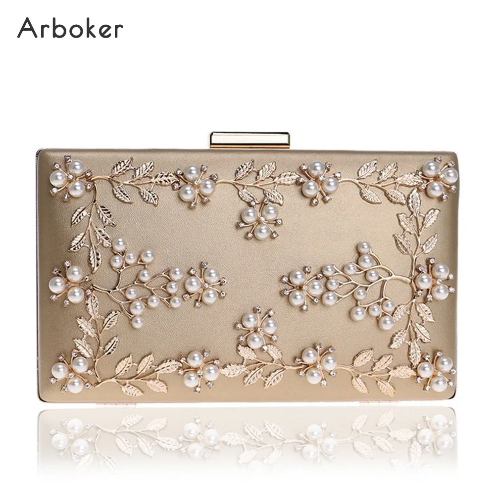 

Fashion Women Evening Clutch Bags PU Leather Chain Shoulder Handbags Luxury Leaf Beading Hand Bag Ladies Party Phone Purse