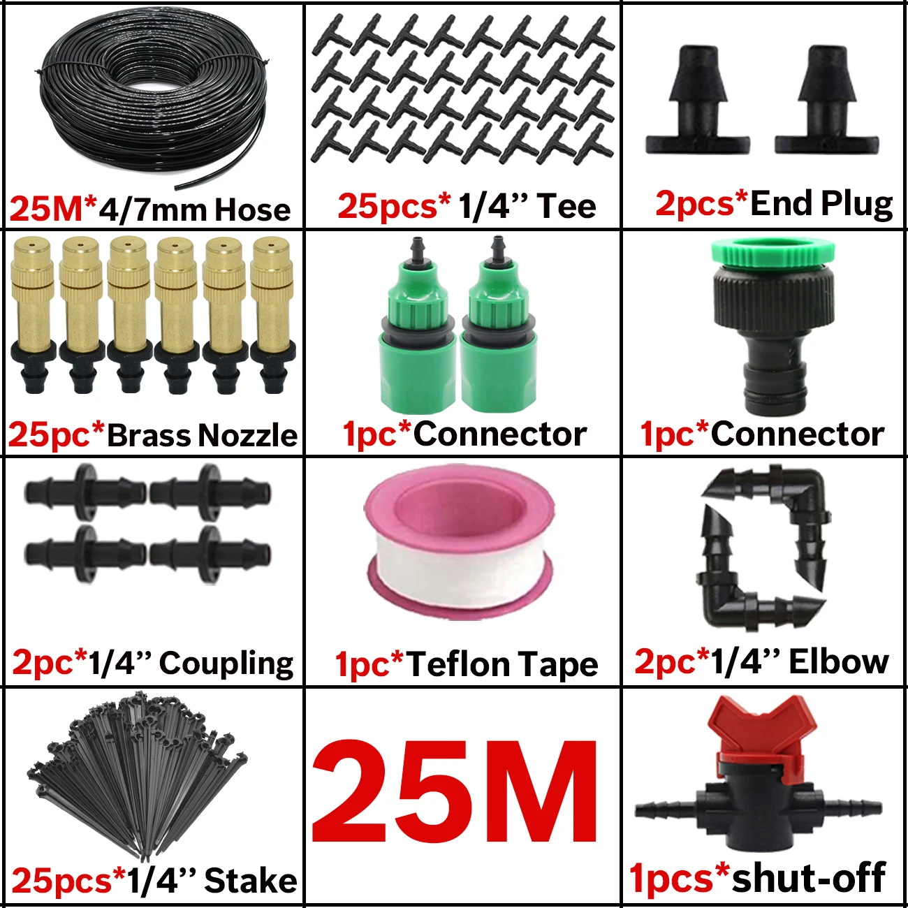 30M Automatic Garden Watering Atomize Spray Misting System Watering Kit Micro Drip Irrigation Adjustable Brass Nozzle Greenhouse