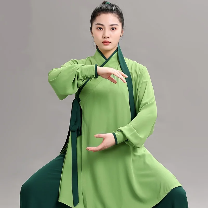Зеленый Для мужчин женщин кунг фу Униформа Стиль Тай чи равномерное ушу боевые