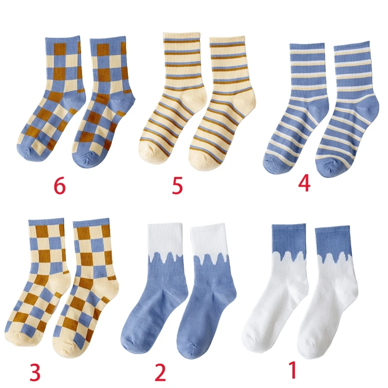 Британский стиль женские осенние хлопковые длинные носки винтажные полосатые