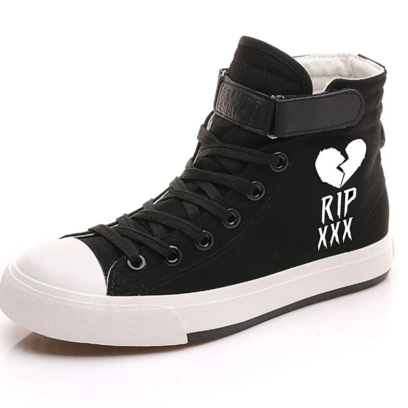 Певица Синг XXXTentacion высокий каблук Холст Верх мужские белые кроссовки VelcroShoelace трендовая обувь кроссовки A194301