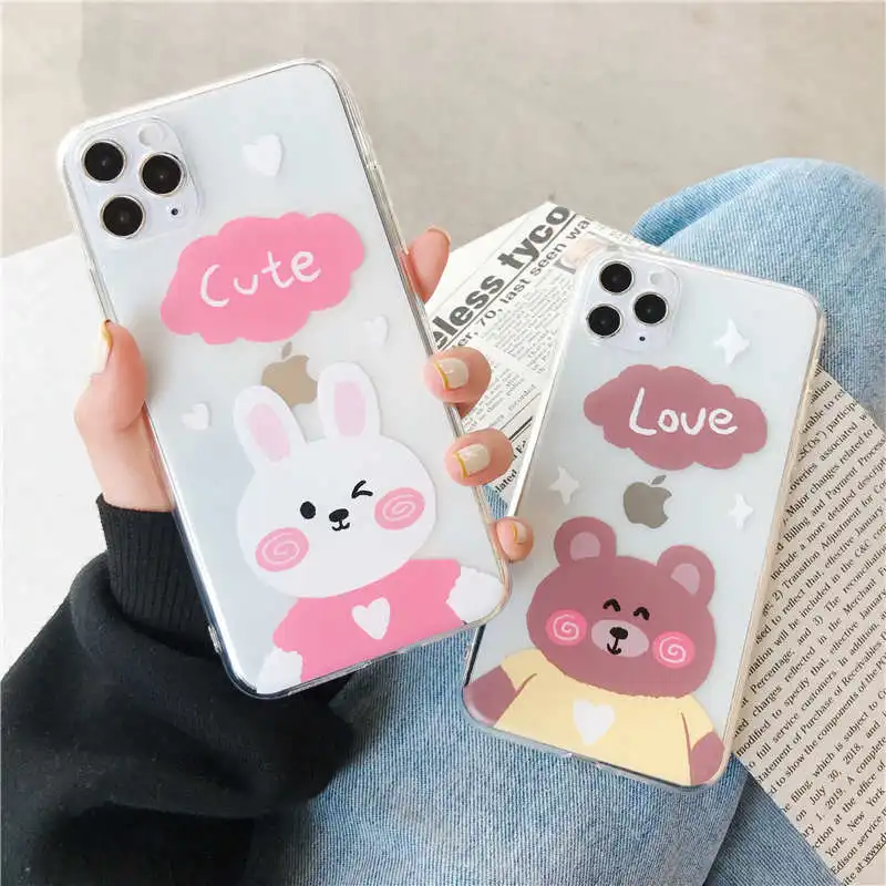 Милый чехол для пары с мультяшным кроликом и медведем Huawei P30 P40 Lite Mate 20 30 Pro 30X Honor 20s