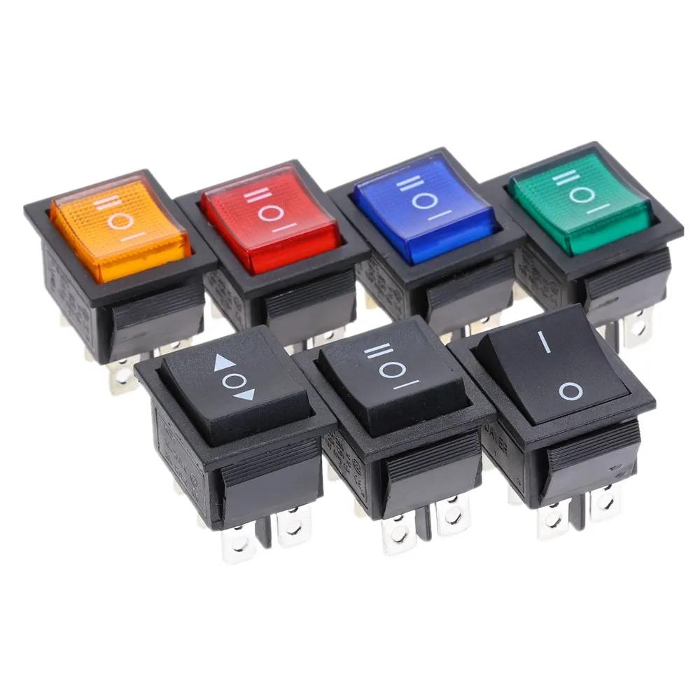 KCD2 Rocker Switch On-Off-On Power Switch 3 Position 6 Pins With Light 16A 250VAC/ 20A 125VAC